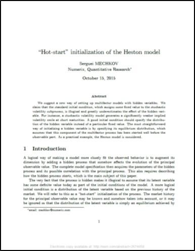 "Hot-start" Initialization of the Heston Model